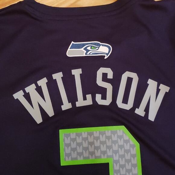 SEAHAWKS Seattle Football T-Shirt Russell Wilson Boys 10/12 NFL Team Tee Navy - Picture 3 of 7